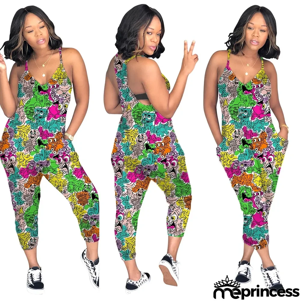 Cute Cartoon Straps Casual Jumpsuit
