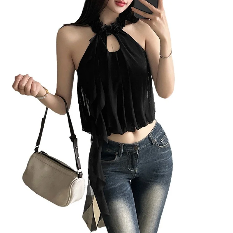 Uveng 2024 Summer New Women's Clothing Niche Design Feeling Hanging Back Wave Decoration Small Vest