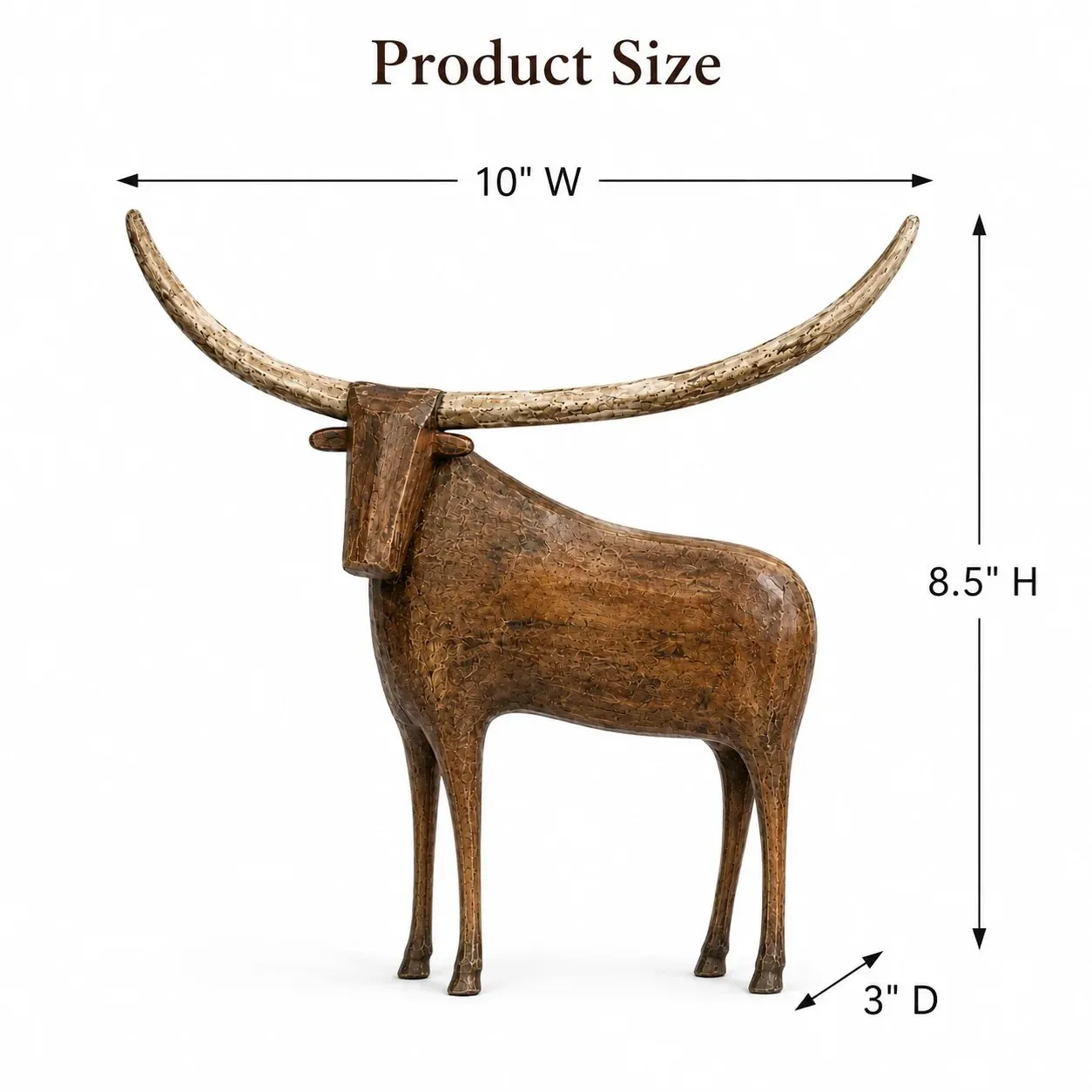 Vintage Longhorn Bull Sculpture size