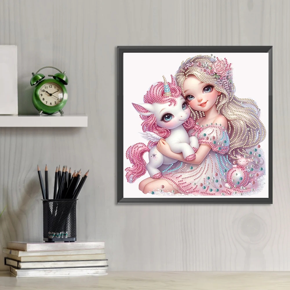 Diamond Painting - Partial Special Shaped Drill - Girl and Unicorn(Canvas|30*30cm)