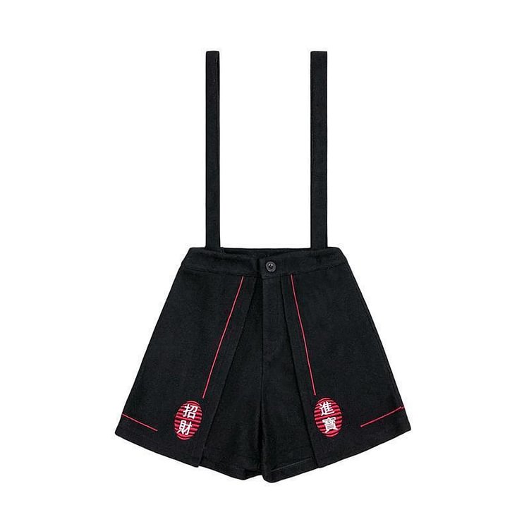 Embroidery High Waist Overall Shorts