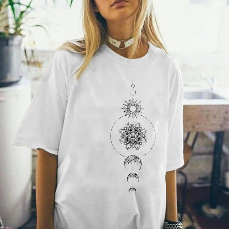   Mysterious Flower Moon Sun Printed Loose T-shirt Designer - Neojana