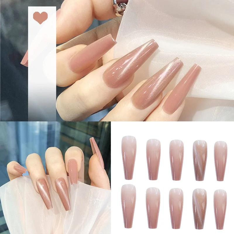 24PCS/box artificial nails with glue Milky white pink Gradients long Ballet Nail stick fake nail tips full cover acrylic-Nail Inspo