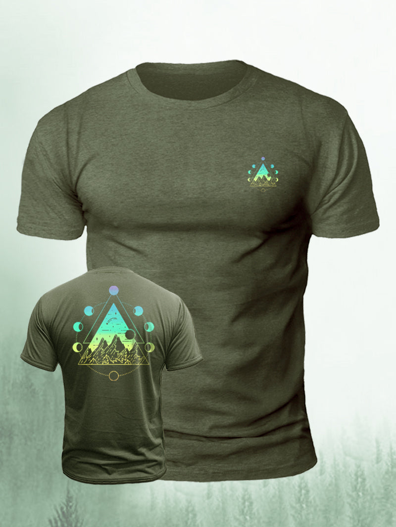 Men's Colorful Moon Pyramid Printed Short-sleeved T-shirt