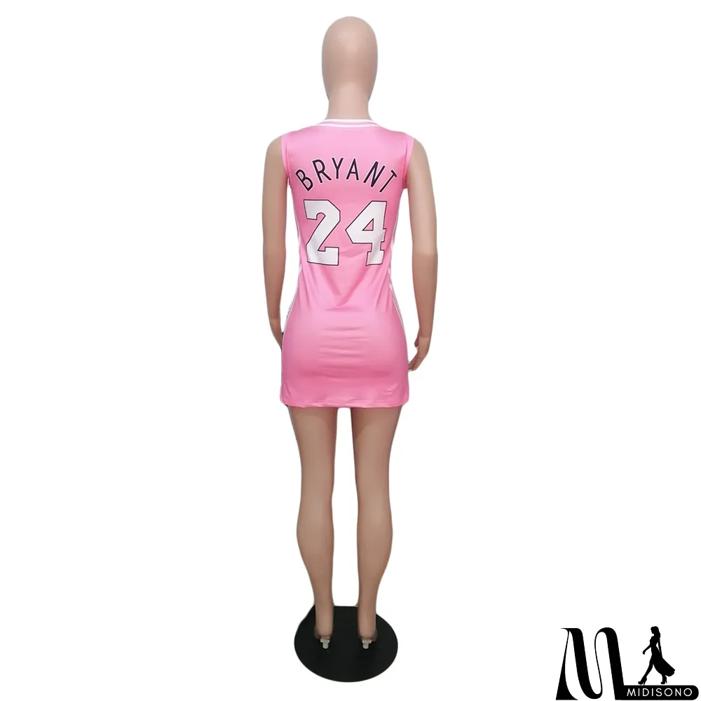 MidiSono - Casual Sports Printed Mini Jersey Dress