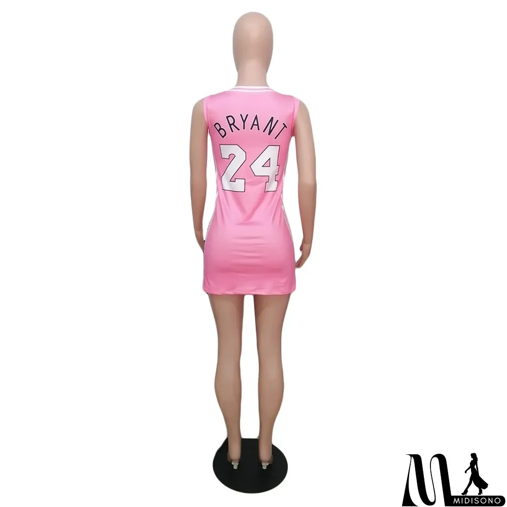 MidiSono - Casual Sports Printed Mini Jersey Dress