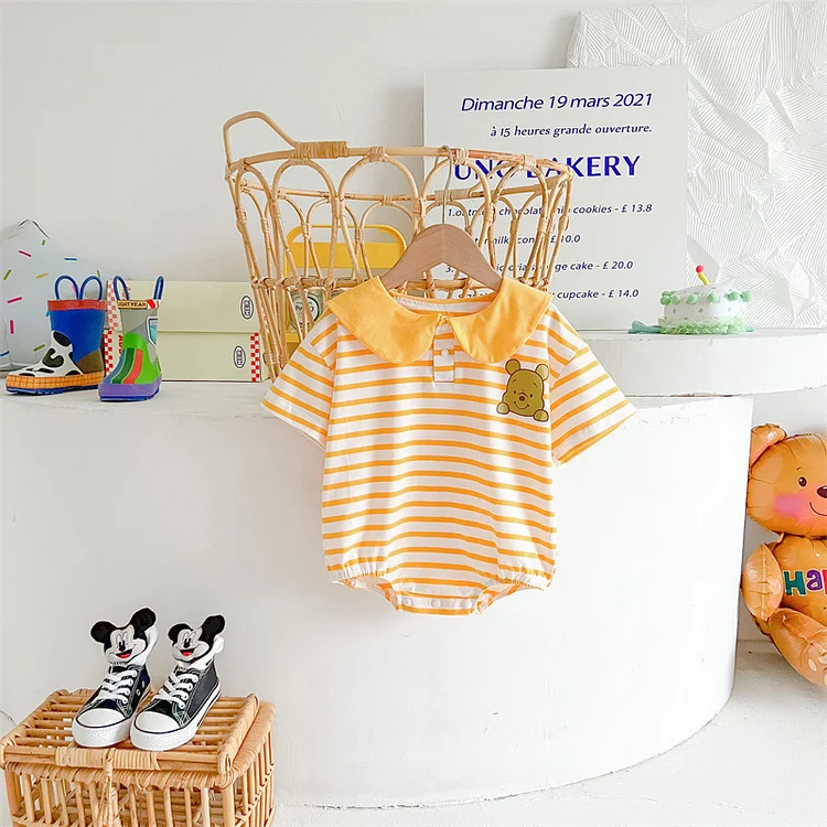 Baby Boy/Girl Stripe Bear Print Graphic Short Sleeve Bodysuit