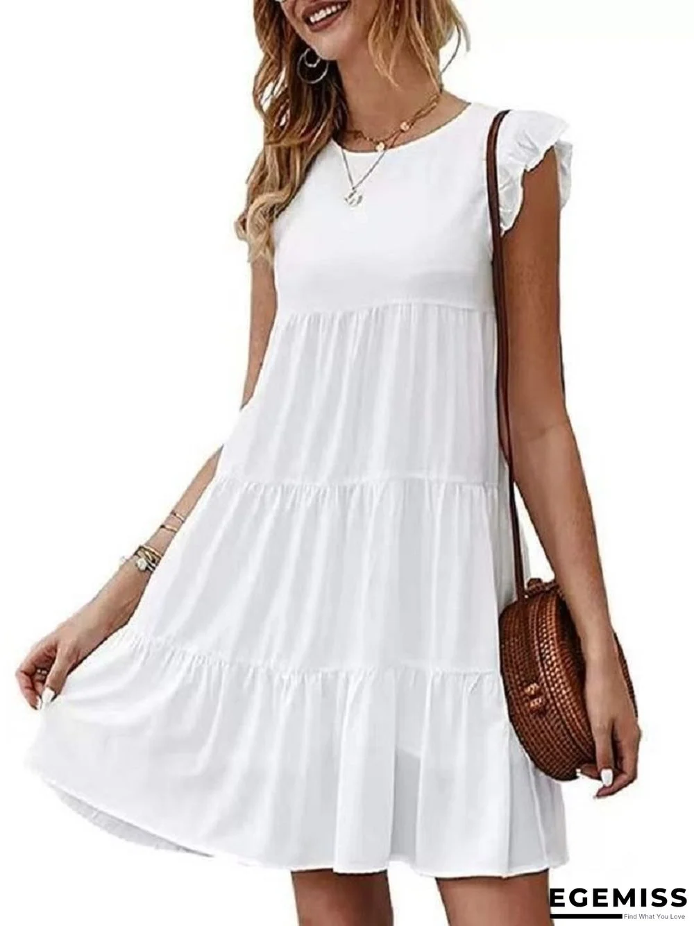 Solid Color Casual Cake Skirt Pleated Dress White Dresses | EGEMISS