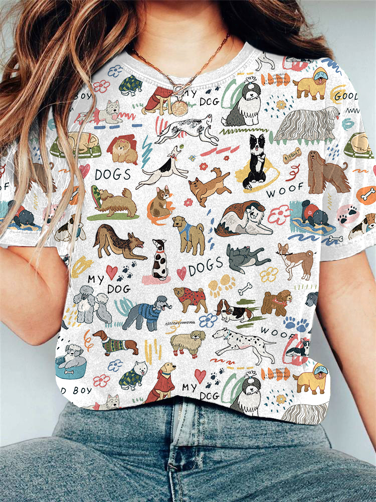 Funny Dogs Print Short Sleeve T-Shirt