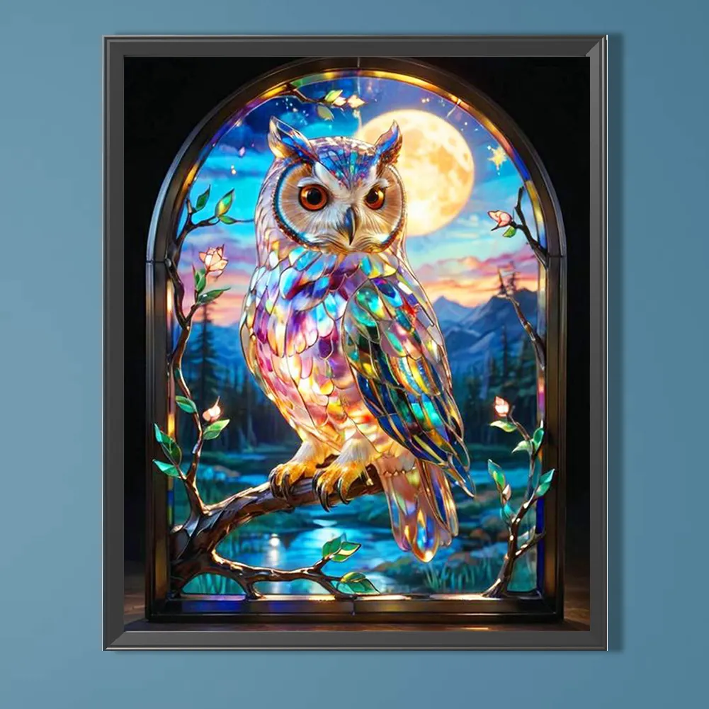 Diamond Painting - Full Round Drill - Stained Glass Owl(Canvas|40*50cm)