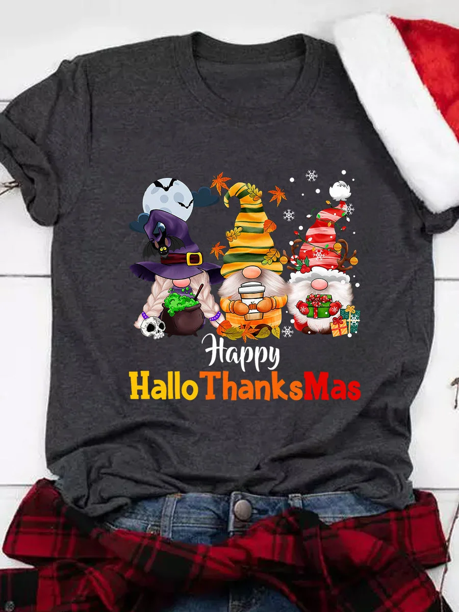 Happy Hallothanksmas Gnomes Print Tee