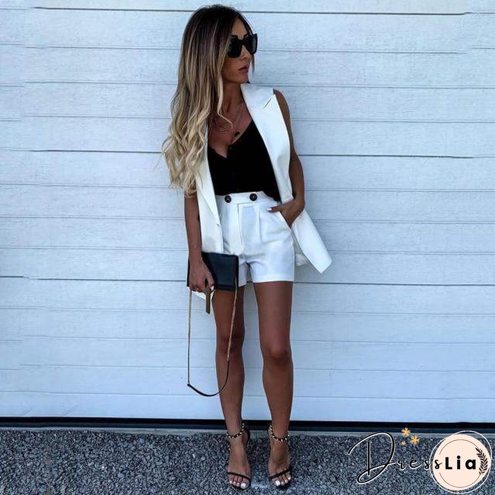 Womens Two-Piece Spring Summer Fashion Elegant Lady Slim Open Stitch Jacket Short Pants