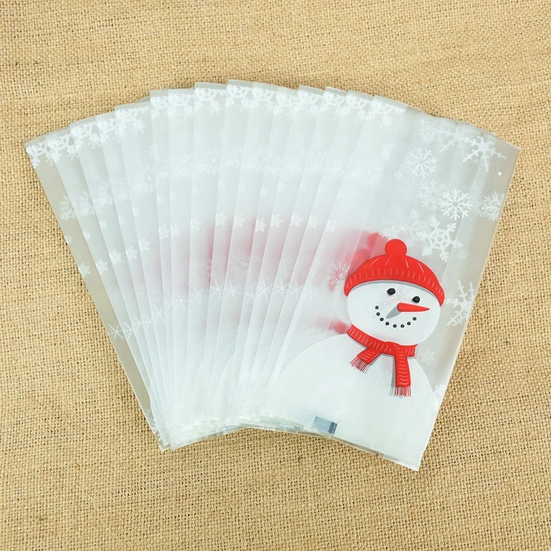 25/50pcs Cute Snowman Plastic Gifts Bags Candy Cookie Baking Packaging Bag Christmas New Year Winter Party Decoration Favors