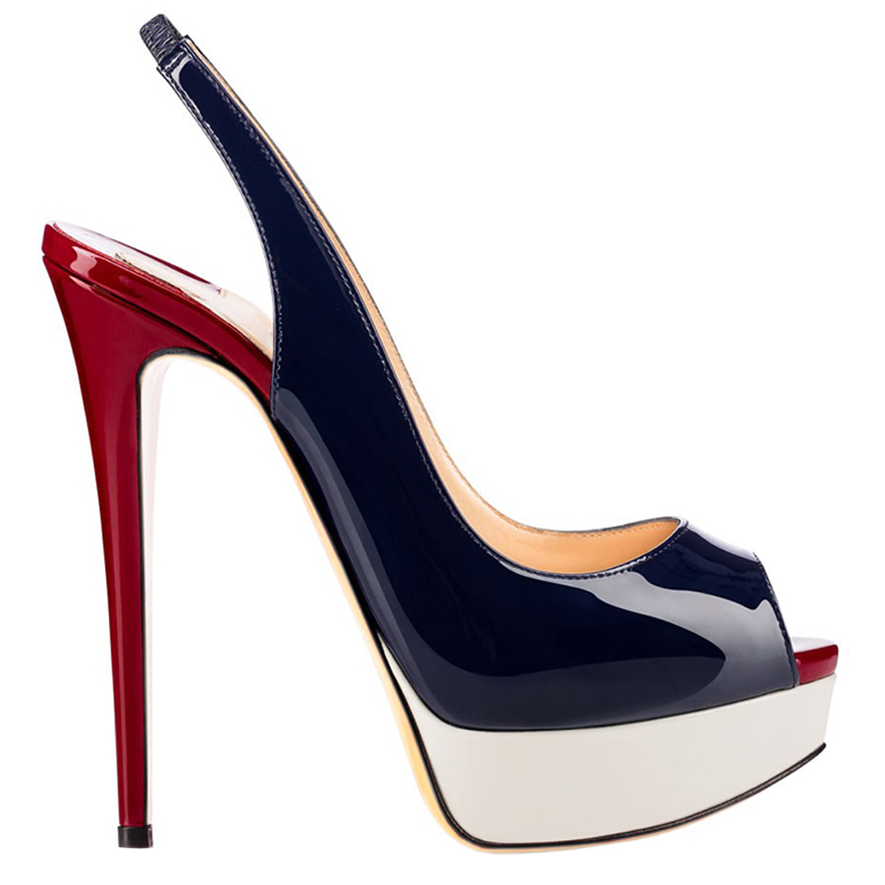 150mm Slingback Sandals Platforms Sky High Party Blue Burgundy Pumps-vocosishoes