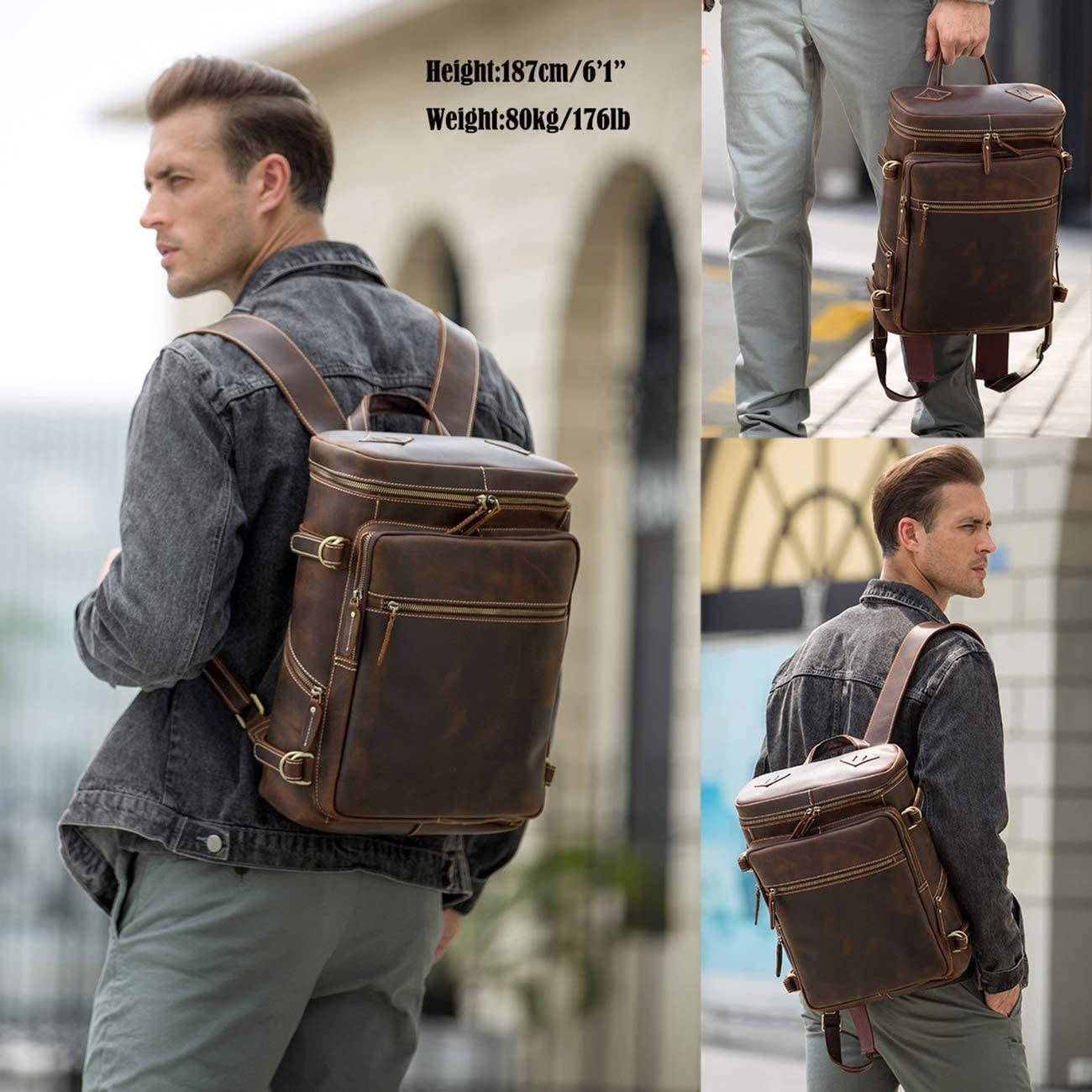 Vintage Genuine Leather Backpack for Men Fits 15.6 Inch Laptop Brown Travel Rucksack College School Book Bag Daypa