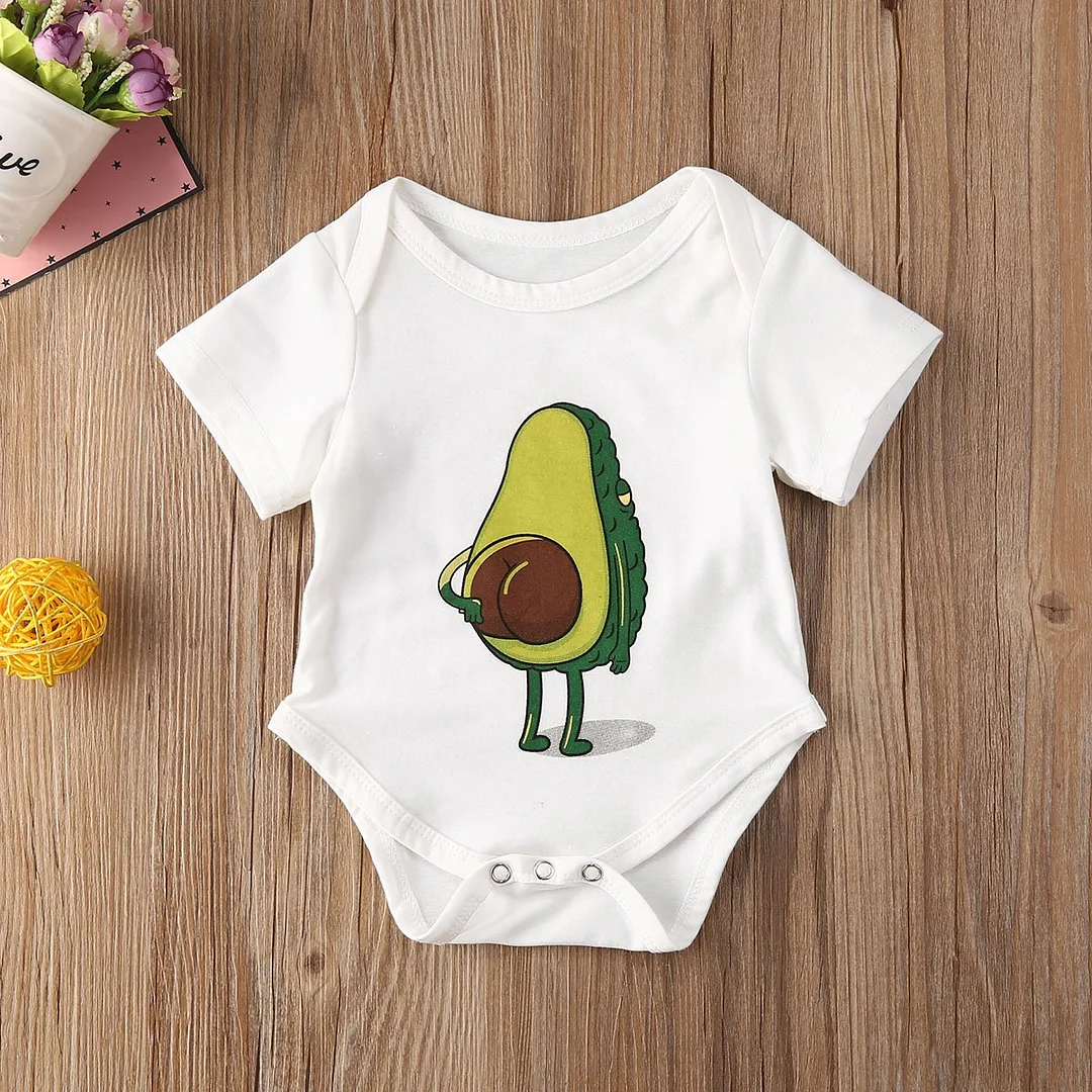 2020 Baby Summer Clothing Baby Jumpsuits for Girls Cartoon Avocado Print Round Neck Short Sleeve Bodysuit for Kids Girls