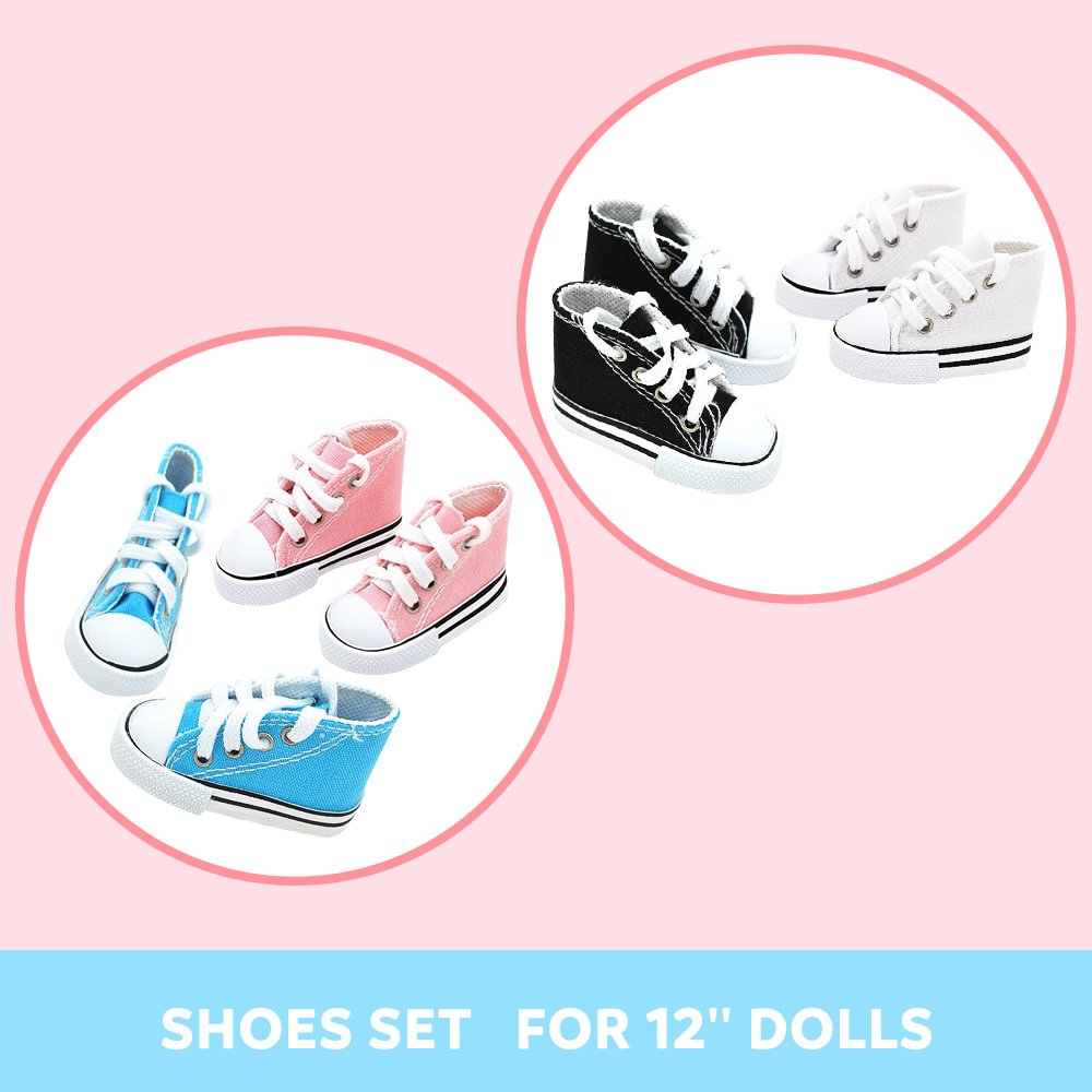 [For 12'' Dolls] Baby Shoes for 12 Inches Dolls (Set of 2 Pairs) Sneakers Set