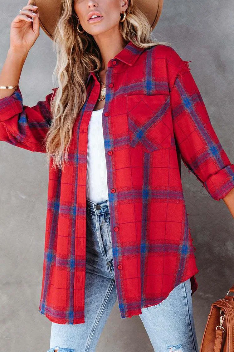 Checkered Print Pocket Collar Shirt