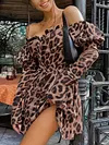 Sexy Off-The-Shoulder Long Sleeve Backless Leopard Print Mini Dress