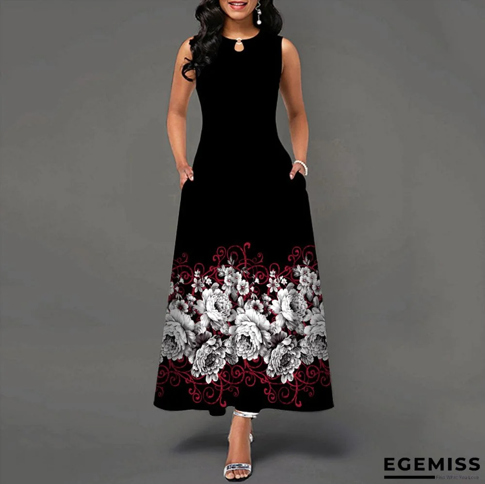 Printed Sleeveless Dress Casual Beach Skirt Large Swing Skirt | EGEMISS