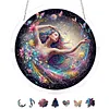 (18.5cm)DIY Acrylic Jigsaw Puzzle Window Hanging with Hanging Chain DIY Stained Glass Decoration Round Window Puzzle Decor for DIY Craft Project (Beauty)