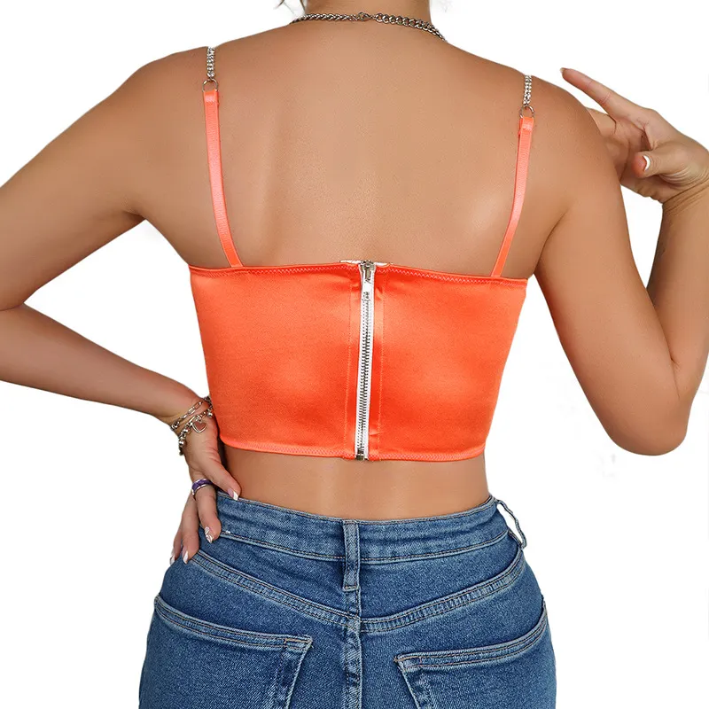 Churchf Churchf Niche Pleated Sexy Low Collar Diamond Waist Show Thin Bra Hot Girl Short Jacket Vest Woman