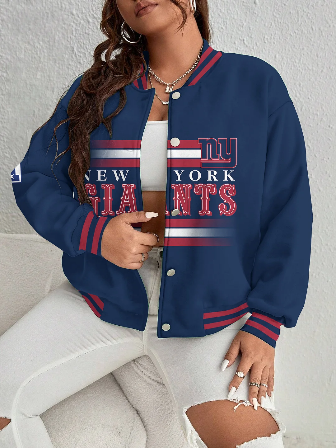 New York Giants Women's Long Pass Full- Snap Casual Jacket