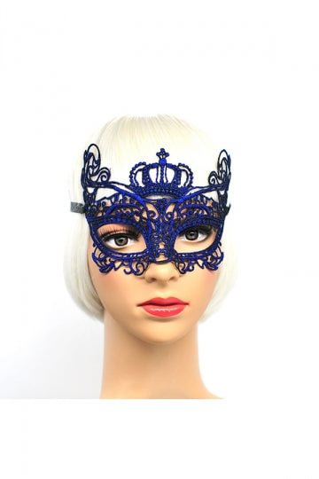 Crown Lace Half Face Eyes Mask For Halloween Masquerade Party Blue-elleschic