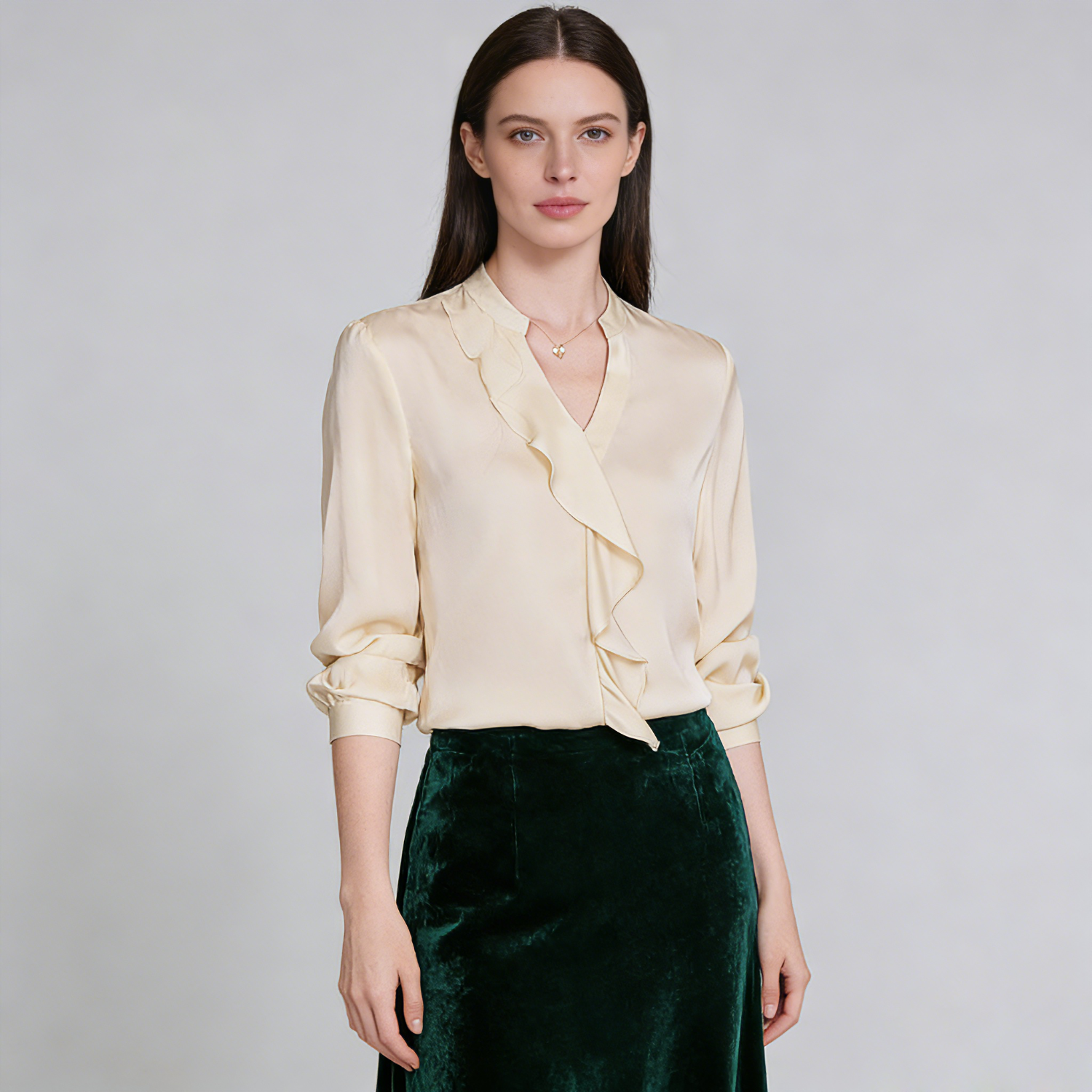 Spring V-neck Fashion Silk Shirt REAL SILK LIFE