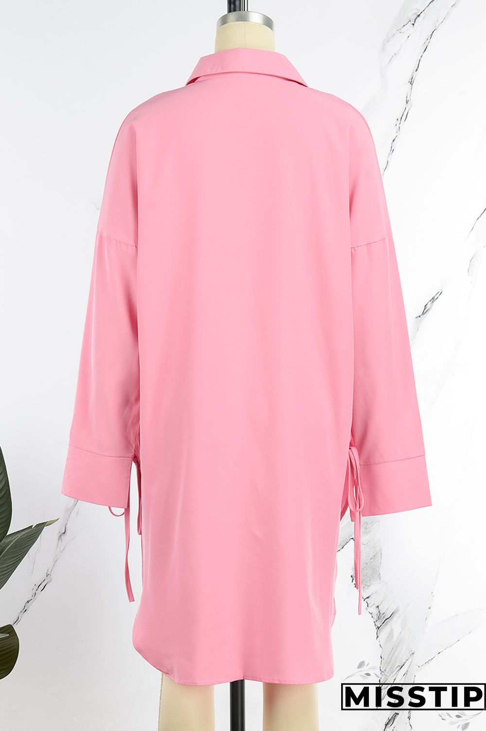 Pink Casual Solid Patchwork Shirt Collar Tops