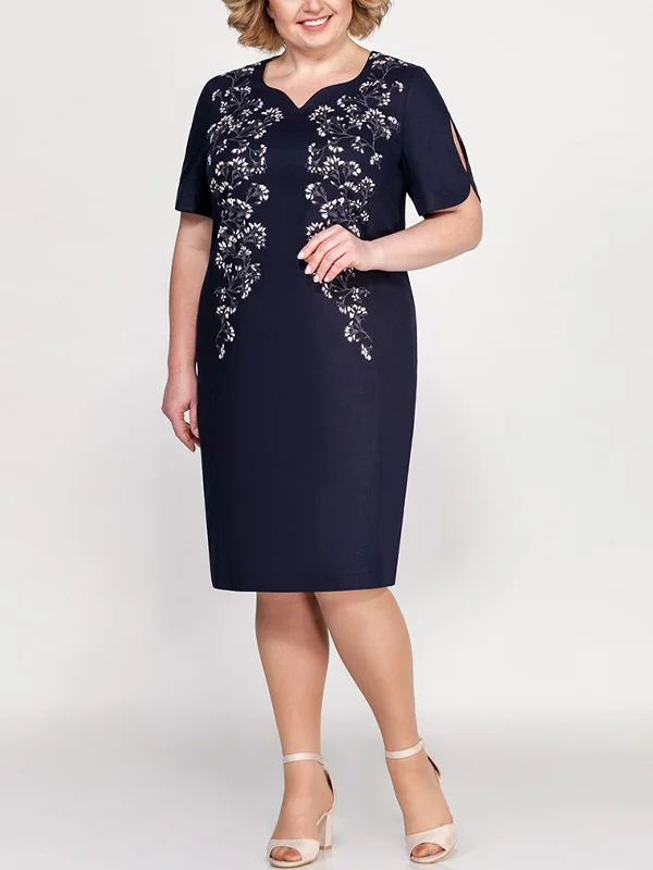 Crew Neck Printed Lace Short Sleeve Dress