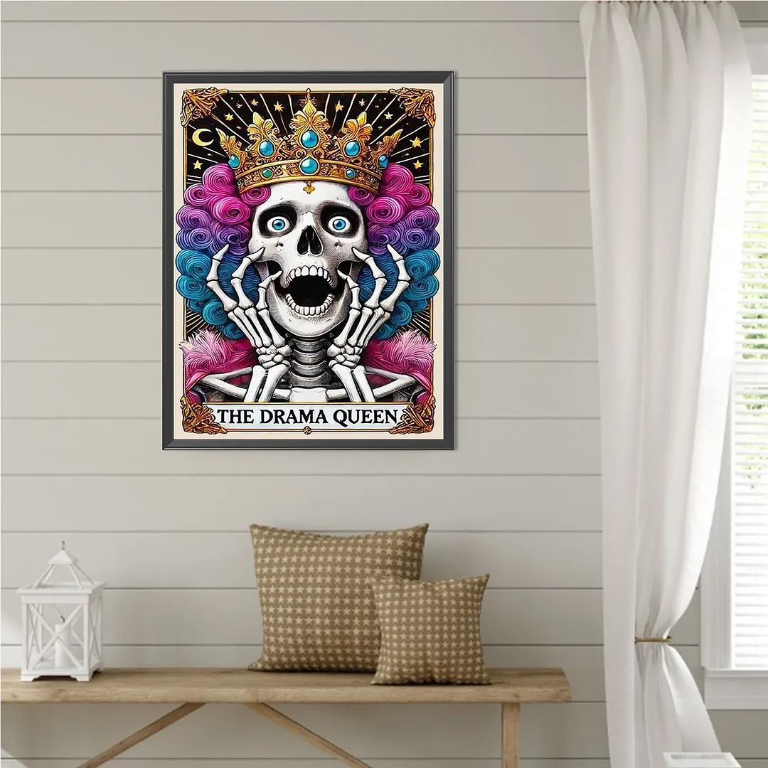 Crown Skull Tarot Cards DIY 5D Round Full Drill Diamond Painting Gem Art Kits for Adults/Beginners Gift Idea Home Wall Decor Diamond Dots Paintings Picture Arts Craft 15.75x19.69Inch