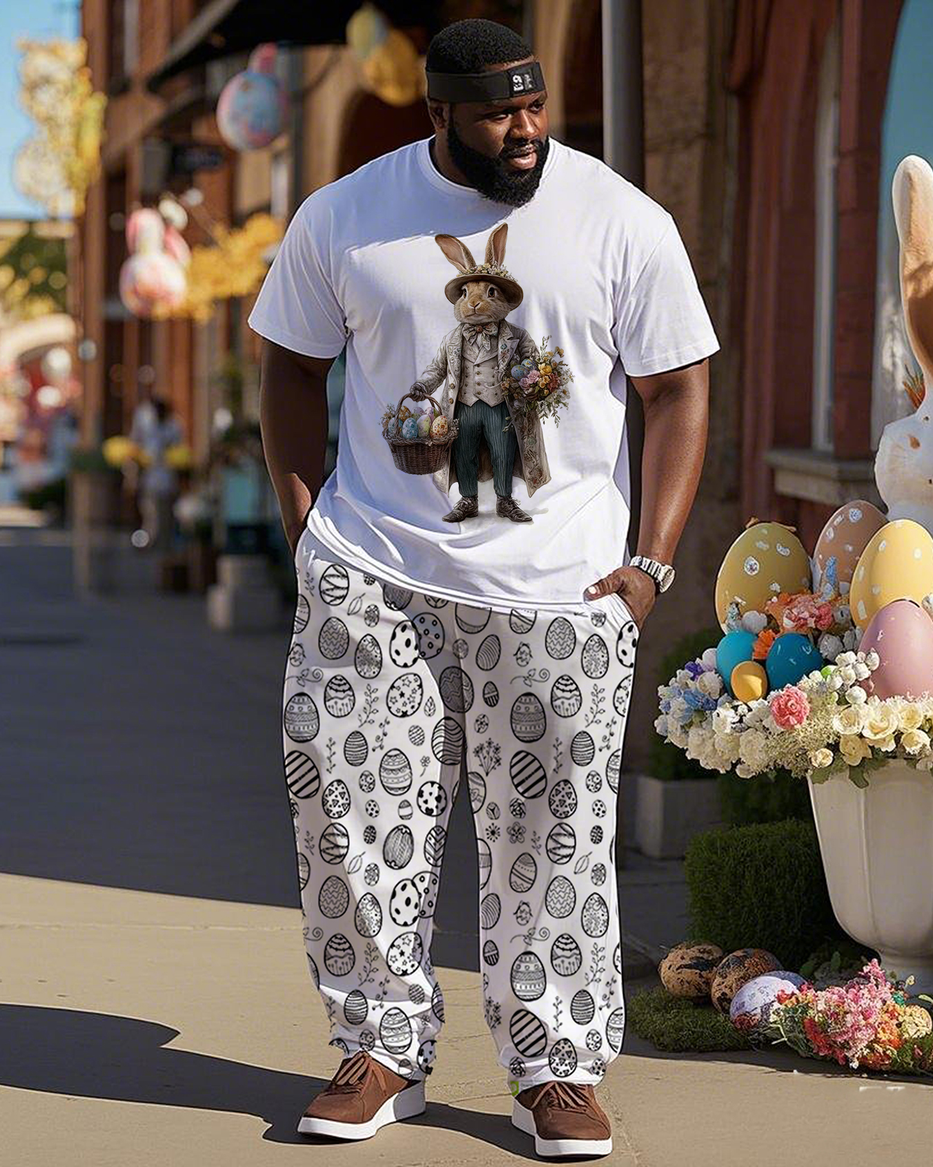 Big Shot. Easter Cartoon Animal Print Suit Short Sleeve Trousers