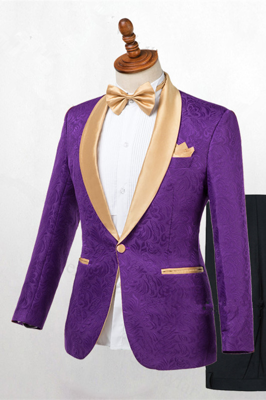 Mewest Gold Lapel Groomsmen Tuxedos Antonio Purple With One Button - lulusllly