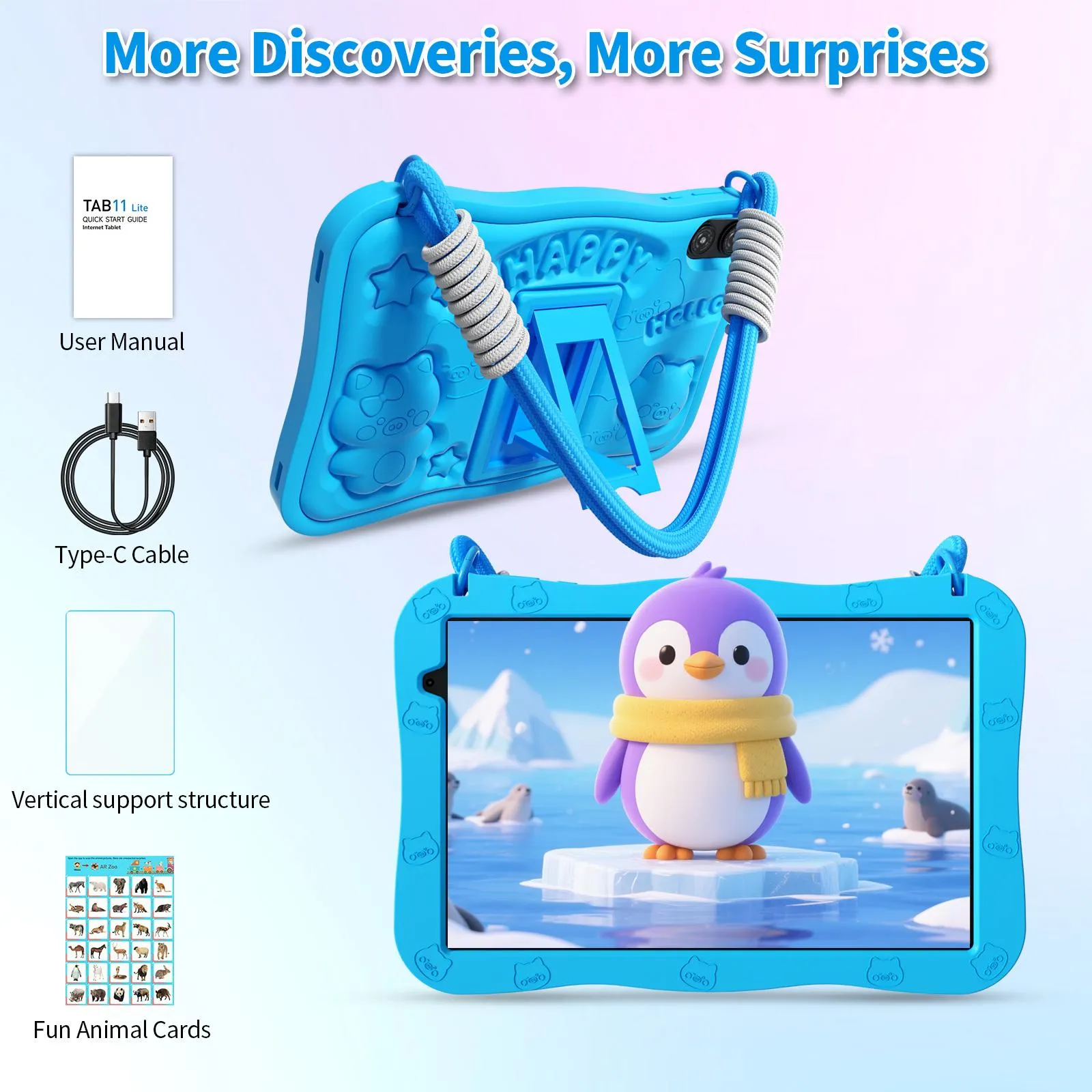 [SummerFinds] PRITOM New Arrivals Kids Tablet 10 inch Android 16 8GB RAM 32GB ROM Dual Cameras WiFi 6 6000mAh Battery Protective Silicone Case Animal Flash Cards Educational Apps Toddler Gifts Stress Relief Case Pink Blue-Tablet Screen Kids Gift