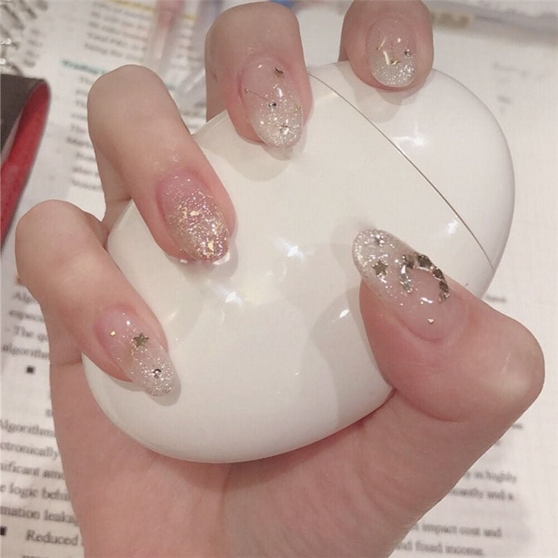 24Pcs Fake Nails Slivery Star Detach Nail  Hand False Nails Press on Nails For Nail DecoractionsNail Art Nail Tips