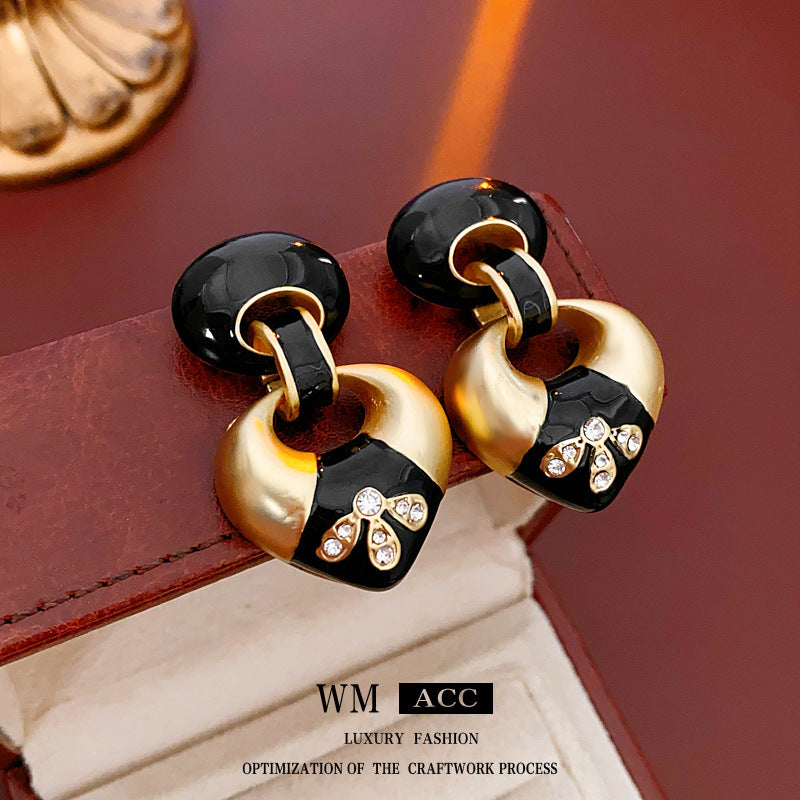 Medieval Heart Geometric Heart Alloy Oil Dripping Earrings