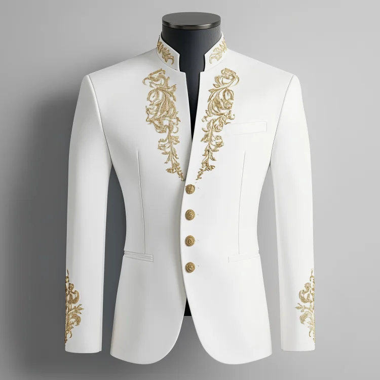 Okaywear Embroidery Single Breasted Stand Collar Long Sleeve Blazer Okaywear