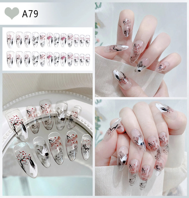 Cute Sweet Color Block Flower ABS Press-on Nails 1 Set