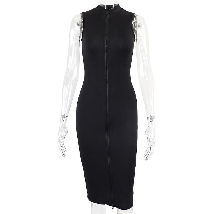 Promsstyle Solid sleeveless zip up bodycon mini dress Prom Dress 2023