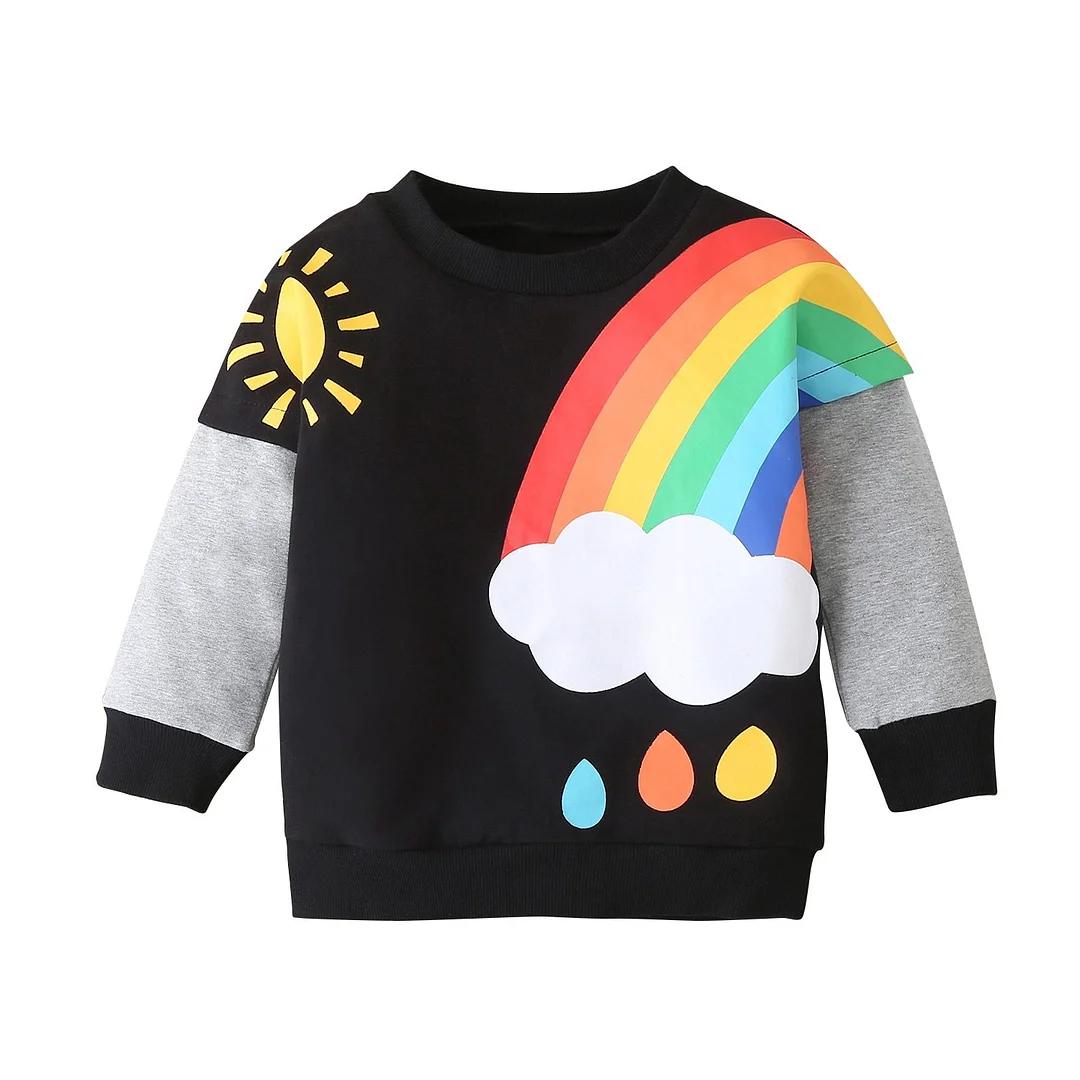 1-6Years Children Kids Baby Girl Boy Fresh Rainbow Stitching Sweatshirt Autumn and Winter Long-sleeved Warm Pullover Sweater