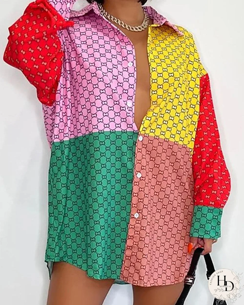 Colorblock Graphic Print Buttoned Shirt