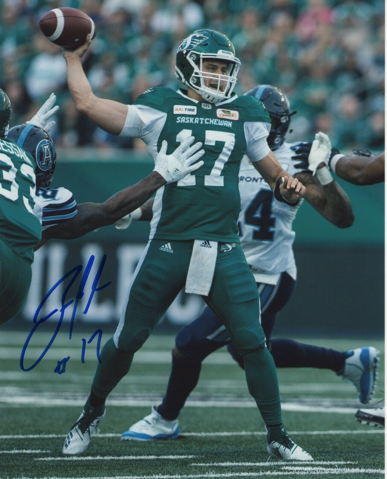 ZACH COLLAROS SIGNED AUTOGRAPH SASKATCHEWAN ROUGHRIDERS 8X10 Photo Poster painting