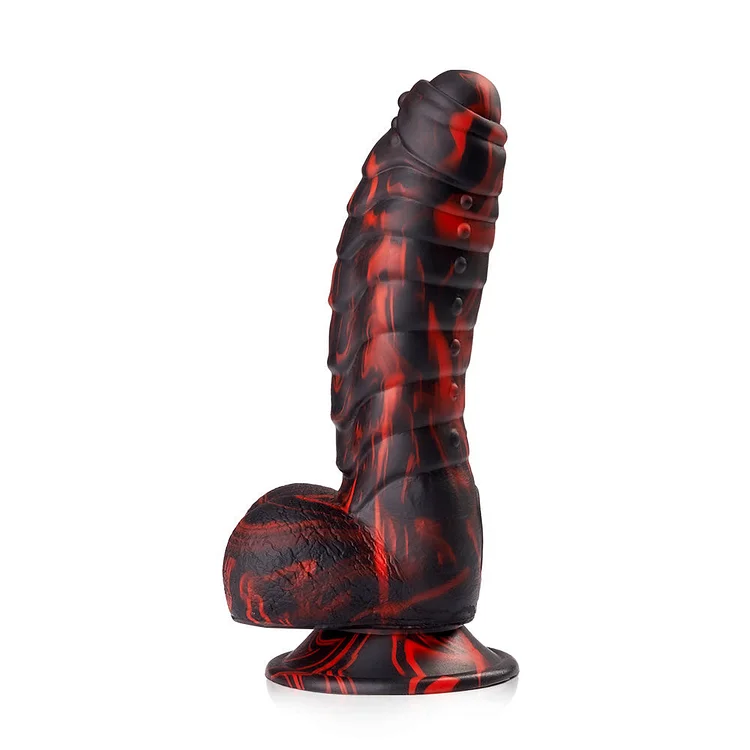 7-Inch Flaming Ribbed Studded Silicone Dildo