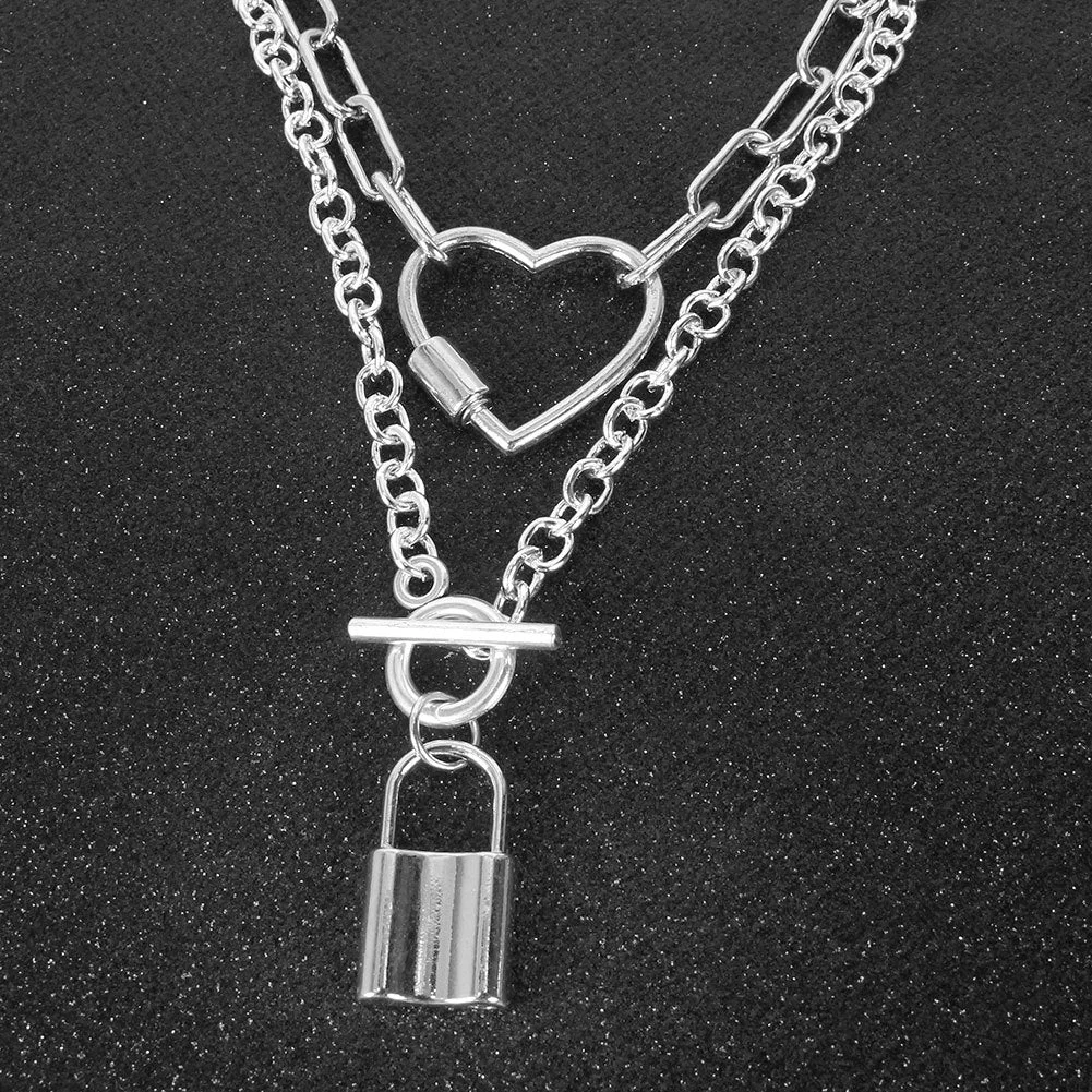 Silver chain love lock necklace ladylim