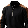Men's Vintage Black Panel Suede Quarter Zip Pocket Stand Collar Sweatshirt by Inlyline