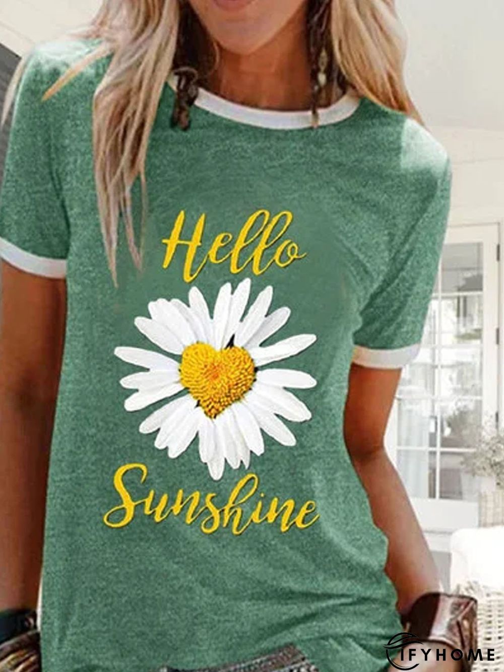 Green Cotton Round Neck Printed Casual T-shirt | IFYHOME
