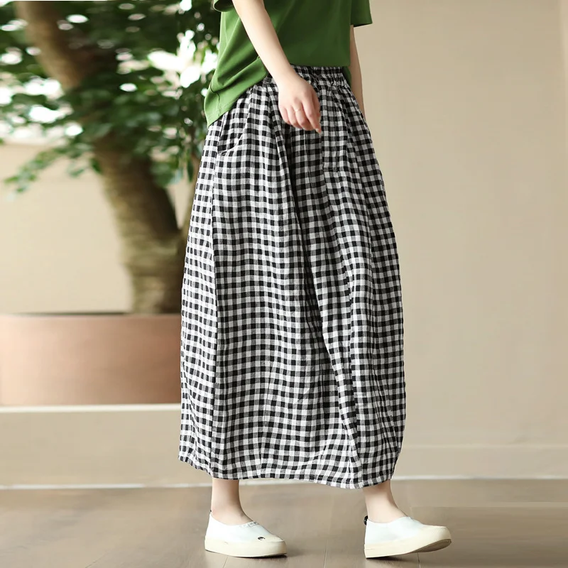Uveng Uveng New Retro-Colored Woven Linen Lattice Skirt Tight Waist Thin Half-Dress Skirt Temperament Cotton A-Song Skirt