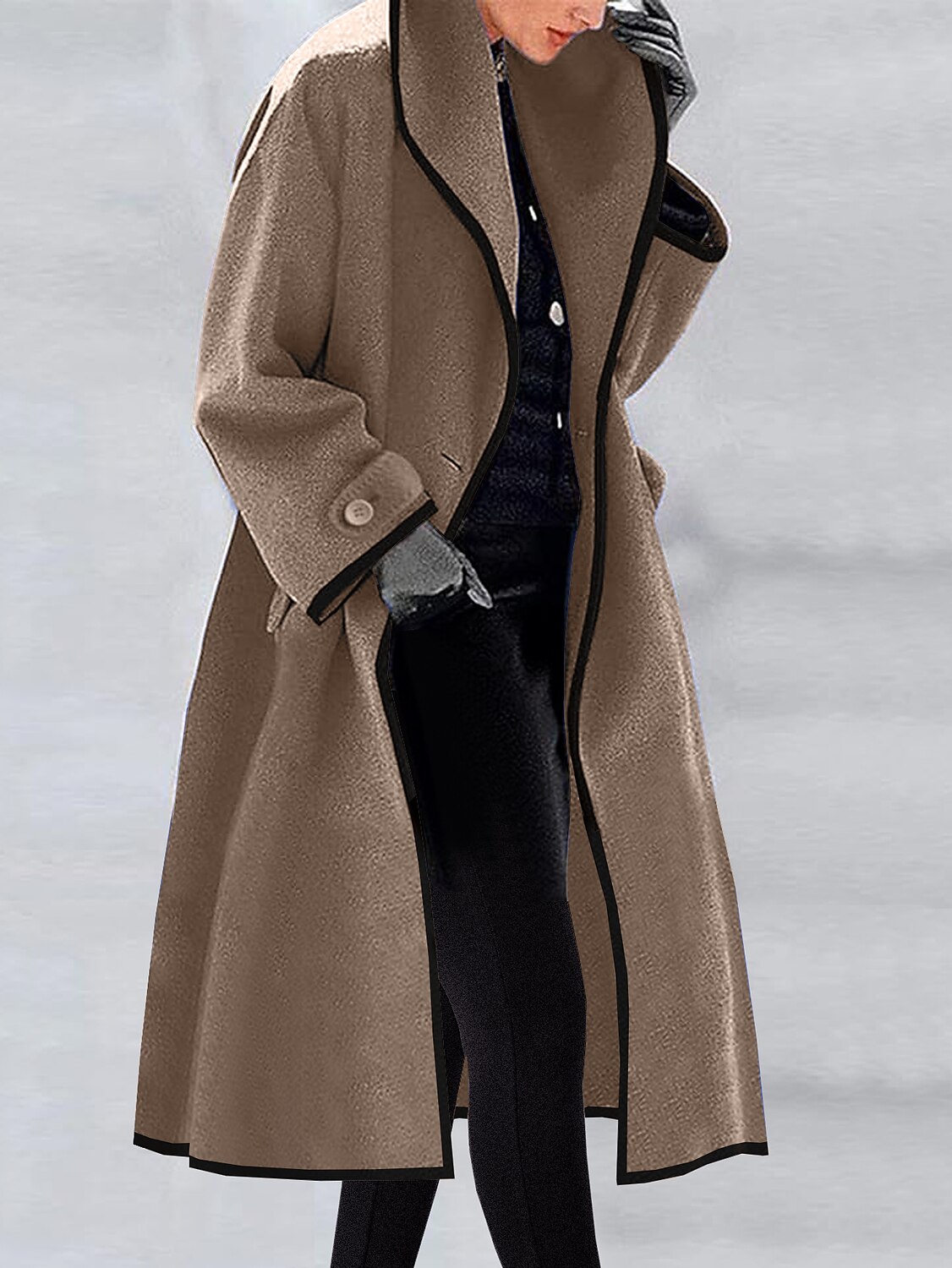 Women's Long Overcoat Single Breasted Lapel Trench Coat