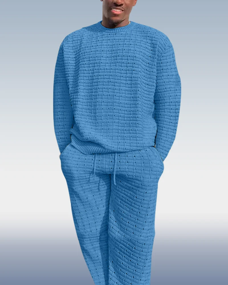 Suitmens Men's Blue Casual Knit Two-Piece Set